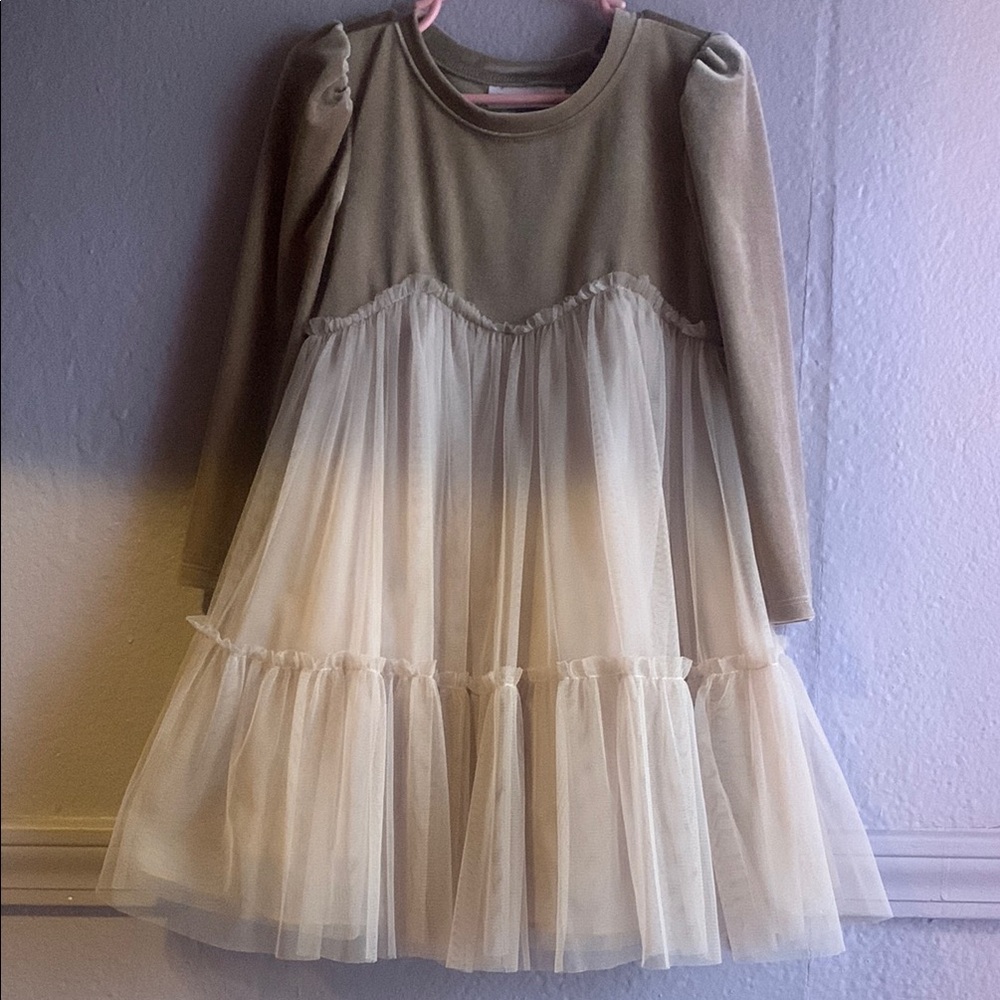 Bonnie Jean Cream and Tan Formal Kids Dress
